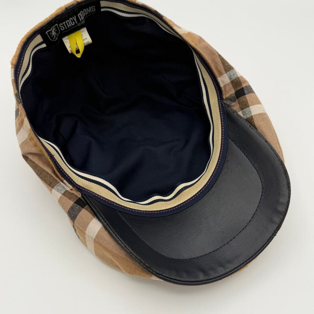 Stacy Adams Plaid Colorblock Ivy Flat Cap Tan Brown Driving Newsboy Hat - Picture 7 of 10